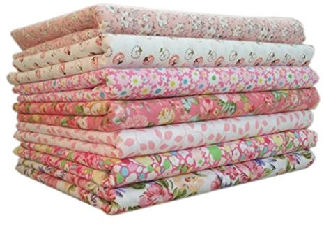 Topker Baumwollstoff Patchwork Stoffe 7 Stück DIY Gewebe Baumwolltuch Stoffpaket 50x50cm zum Handgefertigte Nähen Quilten Stoff Baumwollgewebe mit Blumen Muster Rosa