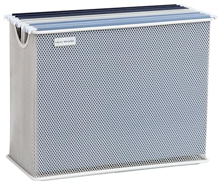 Mind Reader Network Collection, Vertical File Storage Basket, Letter Size, Hanging Files or Folders and Magazines, Desktop Organizer, Metal Mesh, 12.25 L x 5.5 W x 10 H, White