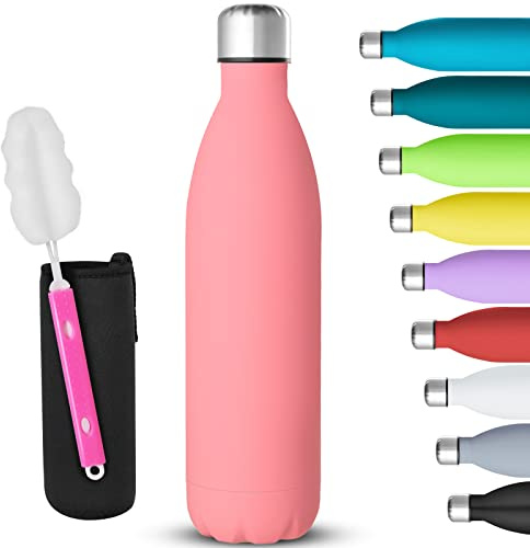 GeeRic Edelstahl Trinkflasche 750ML Doppelwandig BPA-frei Isolierflasche mit Tassenbürste und Tassenschutz