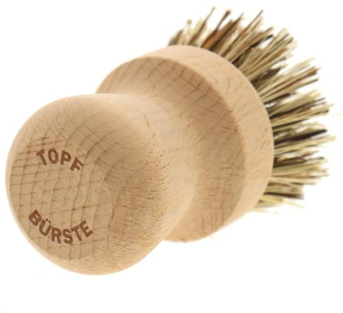 3X HOFMEISTER® Topfbürste, 8 cm, löst starken Schmutz aus Töpfen & Pfannen, schont die Antihaftbeschichtung, hitzebeständigen Union-Fibre-Naturborsten, Spülbürste aus EU Buchen-Holz
