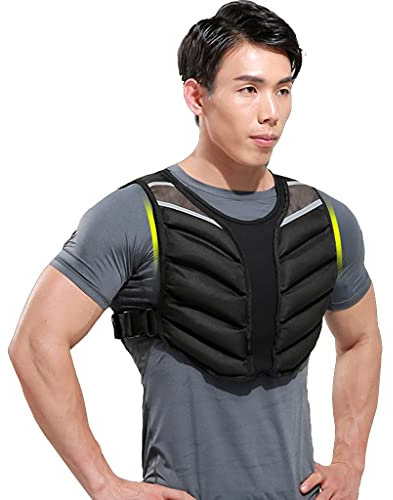 Gewichtete Weste 10lb / 15lb / 20lb, Gewichtsweste für Männer Frauen mit Bequemem Atmungsaktivem Stoff, Einstellbare Schnalle, Reflexstreifen, Auslaufsicherer Eisensand für Das Krafttraining Beim Lauf