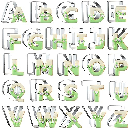 Juego de 26 cortadores de galletas con forma de letras del alfabeto de acero inoxidable para cumpleaños, Navidad, Año Nuevo y decoraciones de fiesta de vacaciones - 7,6 cm