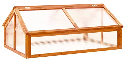 Gecheer Tannenholz Gewächshaus Aufzucht Frühbeet Frühbeetkasten Treibhaus Pflanzenhaus Gartenhaus Pflanzbeet Tomatenhaus Braun 114x80x50cm