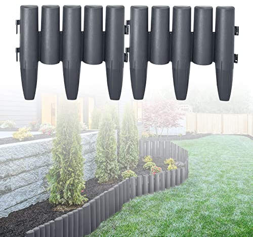 LARS360 25,2m Rasenkante Kunststoff Holzoptik Beeteinfassung Mähkante Garden Border Wetterfest Gartenpalisade Beetzaun 1 Element (L x H): 28 x 24cm Anthrazit