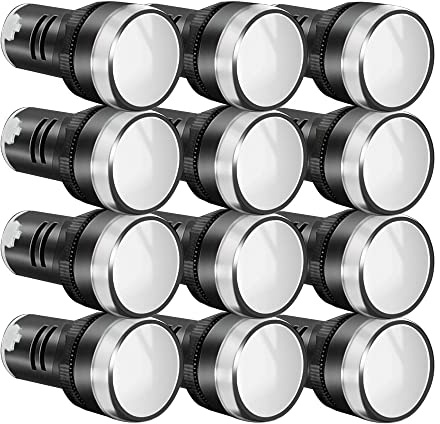 Gebildet 12pcs 22mm AC/DC 12-24V/20mA LED Power Indicator, LED Pilot Signal Light Panel Indicator, LED Flash Light (White)