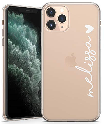 TULLUN Personalisierte Handyhülle für iPhone 14 Pro - Klare Soft Gel Benutzerdefinierte Vertikal Name & Heart Design Text Buchstabe Initialen Stil - Weiß