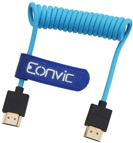 Eonvic 2.1 HDMI Spiralkabel 8K HDMI auf HDMI Kabel High Speed Thin HDMI Stecker auf Stecker Extender Geflochtenes Spiralkabel für Atomos Ninja V, Sony a7siii, Portkeys BM5 Monitor