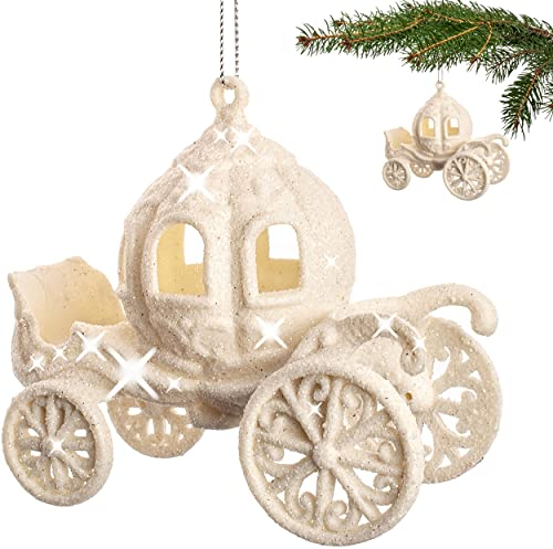 alles-meine.de GmbH 1 Stück Anhänger/Weihnachtsbaumkugel/Deko Figur Märchen Kutsche weißer Glitzer - 11 cm - Innen & Außen - bruchfest - wasserfest - Geldgeschenk - SHO..