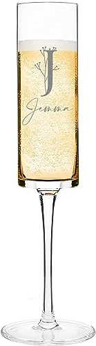 ukgiftstoreonline Modern & Elegant Personalised Tall Champagne Prosecco Glass Any Name and Floral Monogram