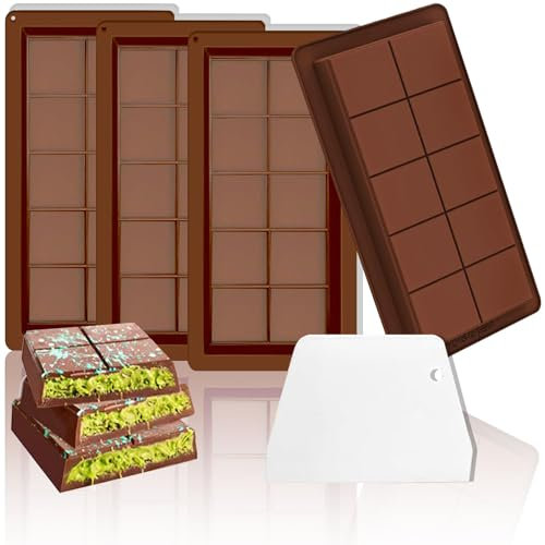 PICKONA Schokoladenform Silikon Tief, Schokoladentafel Form, 4 Stück Silikonform mit 1 Schaber, Extra Tief Schokolade Form für Schokolade Praline Süßigkeiten Chocolate Mold Küchenlöffel
