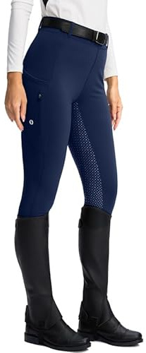 SANTINY Women's Horse Riding Pants Zipper Pockets Silicone Full-Seat Breeches Equestrian Schooling Tights for Women (Navy_S)