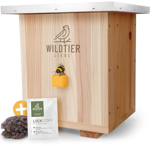 wildtier liebe Großes Hummelhaus Natur, geschraubtes Massivholz, Set - Nistmaterial, Hummelhotel, Insektenhotel, Hummelkasten, Hummeln, Bienenhaus, Hummelnest, Hummelkiste