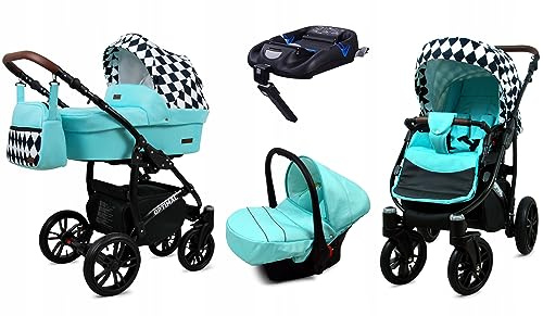 BabyLux® Kinderwagen Set 4 in 1 - Optimal - incl. Babywanne, Buggy Sportsitz, Auto-Babyschale, ISOFIX-Basisstation - Autositz - Kinderwagenset - Kombikinderwagen mit Wickeltasche usw.