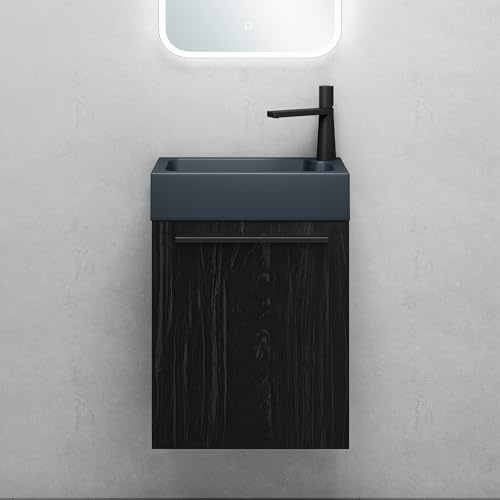 Mai & Mai Waschtisch mit Unterschrank BxTxH 46x26x63 cm | Badmöbelset für Gäste WC, Waschbeckenunterschrank in Schwarz Strukturiert und Waschbecken Anthrazit matt Pisa