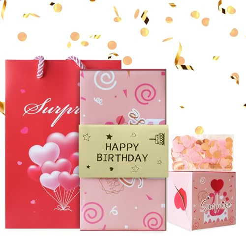 OKwhims Überraschungsbox,Überraschungsbox-Geschenkbox mit 16 Faltschachteln,Surprise Box mit Konfetti,Explosionsbox Geburtstag,DIY Überraschungsbox Geburtstag,Geschenkbox Explosionsbox