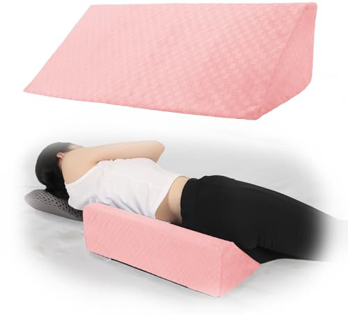 Jacobable Bed Wedge Pillow for Side Sleeping Foam Filled Body Positioning Triangle Pillow Suitable for Pregnancy and Surgery Prevent Bed Sore for Leg and Back Support with Pillow Case (Light Pink)