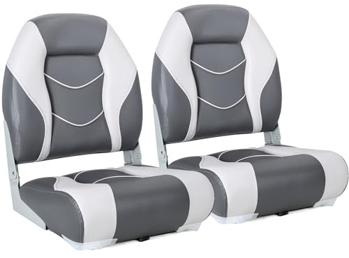 NORTHCAPTAIN Deluxe Marine High Back Boat Chair Fold-Down Fishing Boat Seats 2 Pack,for Fishing, Bass/Jon/Pontoon Boat Chairs, 4 Mounting Screws Included,Light Grey/Charcoal