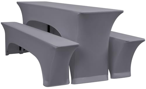 YMHPRIDE 3er-Set Elastische Biertischhussen, Hellgrau Bierbankhusse und Tischdecken, 50 cm Tischbreite, Bierzeltgarnituren 220 x 50 x 70 cm für Gartenbankett-Gartenmöbel.（3 Packungen）