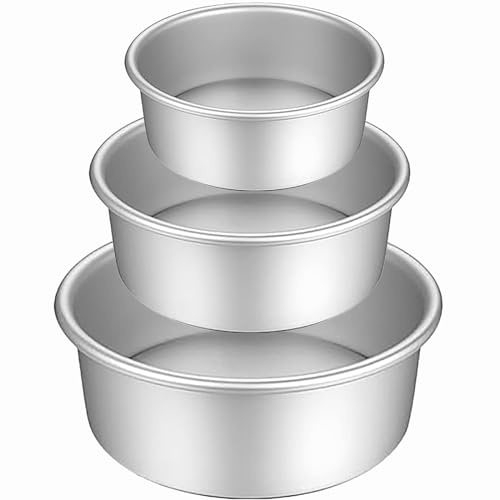 HQILRRA Moules à gâteaux ronds antiadhésifs, moules à gâteaux profonds en aluminium anodisé avec base souple et revêtement antiadhésif, anniversaires, mariages, 3 tailles (5/7/9)