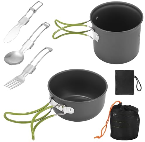 Camping Cookware Set with Camping Pots Pans and Bowls Set for 1-2 People | Camping Cooking Set with Camping Frying Pan, Camping Pan Set with Storage Bag for Camping, Hiking, Picnicking