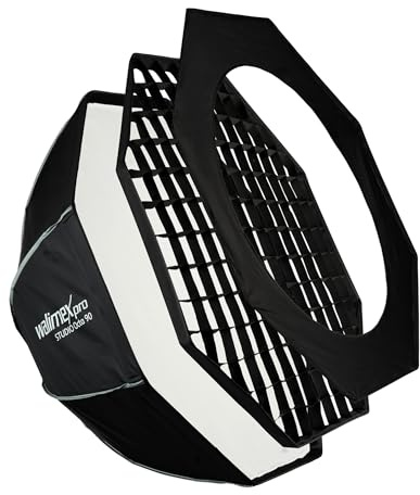 Walimex pro Studio Softbox Octagon 90cm, um 360° drehbar, einfacher Aufbau, inkl. Grid, Maske, Bowens Adapter und Transporttasche, ideal für Porträts und Beauty-Aufnahmen