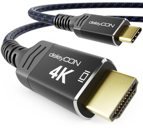 deleyCON Cavo 1,5m 4K USB-C a HDMI per Adattatore Monitor/TV/Proiettore (4K@60Hz) in Alluminio, Thunderbolt 3/4, per iPhone 16,15 Pro Max, MacBook, iPad Pro/Air, Samsung S25 S24, Quaderno, Tablet
