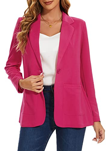 LADI TREND Veste Blazer Femme avec Revers Encochés et Boutons Simples - Travail Élégant Classique Formelle à Manches Longues, XL
