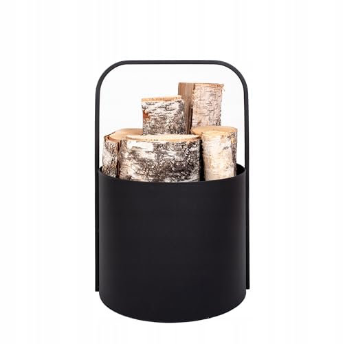 Kapaga - Holzkörbe, Kaminholzkorb aus Metall ⌀ 40 cm, Holzlager innen, Geschweißt - Sofort einsatzbereit, Pulverbeschichtet, Stabiler Holzständer, Feuerholzkorb, Holztrage, Kaminholztrage﻿ - Schwarz