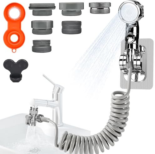 Doccetta per Lavandino Bagno con Tubo Estensibile 3M Doccino per Lavandino Cucina Doccetta Per Doccia,Doccetta per Bidet Doccino per Bidet Set Soffione Doccia con 6 Adattatore per Doccia e Bide