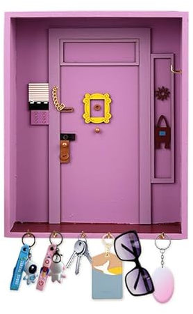 Friends Monica's Door Wall Key Holder, 20,3×5×25,5cm Cassetta Portachiavi da Parete in Legno con 6 Ganci, Cassetta Porta Chiavi da Muro, Porta Chiavi da Parete Decorativo per Ingresso, Corridoio