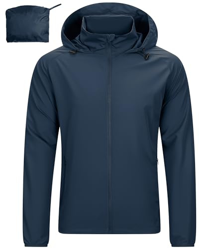 33,000ft Leichte Regenjacke Herren Wasserdicht Windjacke Dünne Wanderjacke | Faltbar Atmungsaktiv Fahrradjacke, Dünne Stehkragen/Kapuze Windbreaker, Männer Sommer Jacke für Outdoor Lauf Reisen
