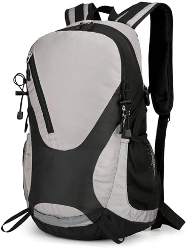 Outplea 30L Wanderrucksack Herrn Damen, Leicht und Reflektierend Rucksack, Atmungsaktivem Tagesrucksack Faltbarer Rucksack für Camping Fahrrad Wandern Klettern, Grau