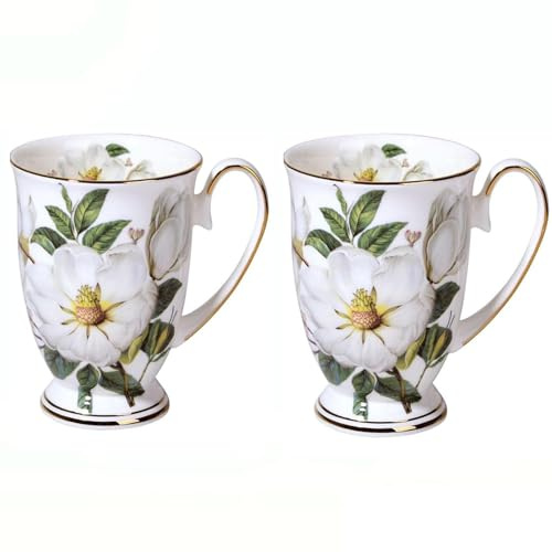 MIATTCLD Kaffeebecher Blumenmuster Porzellan Kaffeetasse Trinkbecher, 300 ml Knochen China Teetassen mit Griff für Kaffee Tee Milch Cappuccino (B)