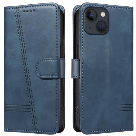 NEXCURIO Handyhülle für Apple iPhone 13 Hülle Klappbar mit Kartenfäch Klapphülle Lederhülle Leder Schutzhülle Wallet Flip Case Cover Handy Tasche Handytasche - Blau