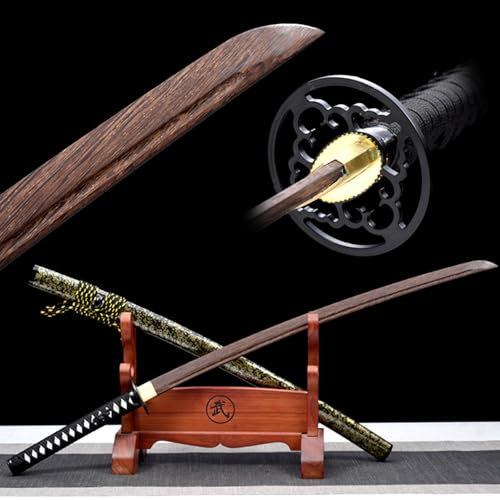 HJHUUA Bokken Fatto a Mano da 103 cm,Spada da Samurai in Palissandro Naturale con Guanto di Ferro,Spada Katana in Legno per Regali,espositori,Cosplay,Oggetti di Scena,Allenamento Kendo