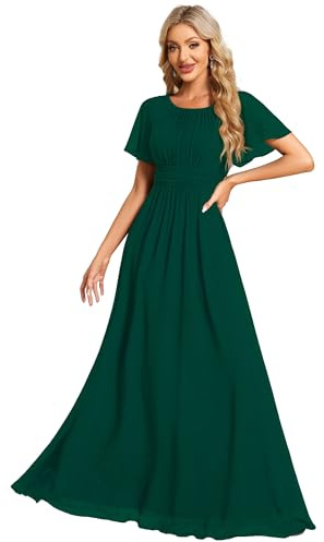 Ever-Pretty Abendkleider Chiffon Lang Ballkleider Kurze Ärmel Rundhalsausschnitt Festliche Kleider für Damen ES01840