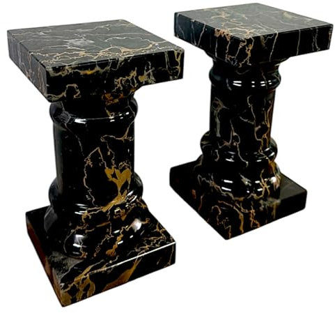 CBAM - Juego de columnas sujetalibros, mármol, negro, puerto, italiano, mármol, arte, columna, libro, 17 cm de altura