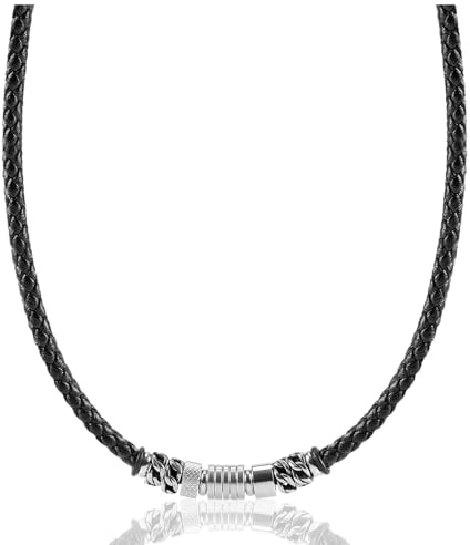 Casisto.Collar de cuero, cadena colgante collares, Negro cordón, Acero inoxidable, Estuche de Regalo de Joyería, para hombre