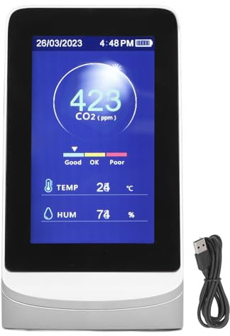 Monitor de CO2 XTEVU, detector de dióxido de carbono y medidor de calidad del aire con sensor WiFi 3-en-1 para monitoreo de temperatura de humedad de CO2