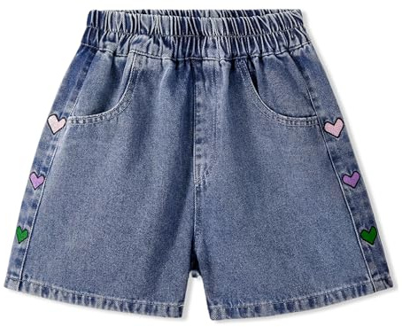 Rolanko Mädchen Jeans Shorts, Elastischer Bund Sommer Zerrissen Heiße Kurze Jeans mit Taschen für Kinder