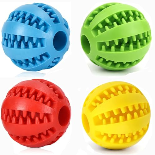 Wxinsheng Pets Hundespielzeug Ball,4 Stück Hundeball Naturgummi Hundespielzeug mit Minzgeschmack Ø 5cm,Hundezahn Reinigungs Spielzeugball für Große & Kleine Hunde Kauspielzeug aus Naturgummi