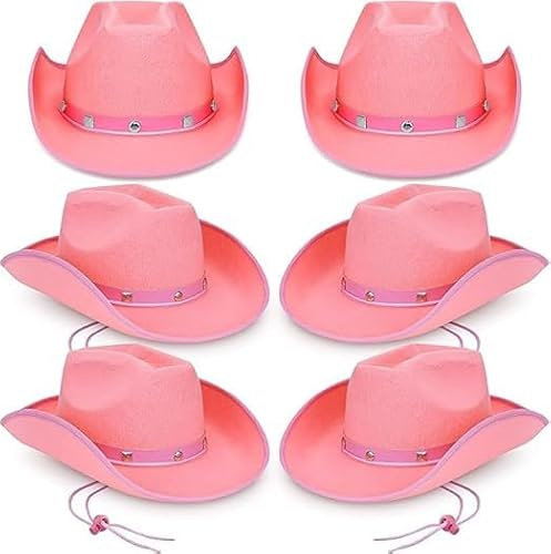 SWHCM Cowboyhut Pink 6er Set – Nieten Cowgirl Hüte für Erwachsene – Westernhut für Party Kostüm Karneval Fasching Mottofest – Texaner Hut Einheitsgröße