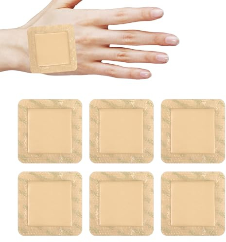 6 Pcs Silicone Foam Dressing,10 X 10 CM Waterproof Silicone Wound Dressing,Foam Dressing for Wounds,Convenient to Carry or Store,Suitable for Pressure Sores Buttocks Bedsores
