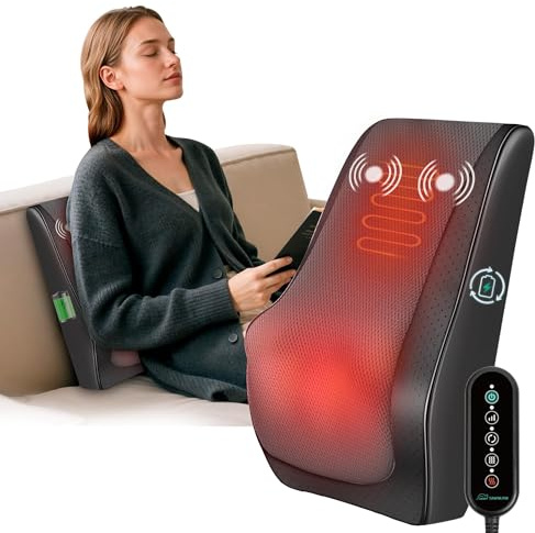 Snailax Shiatsu Back Massager with Heat Vibration, Rechargeable Cordless Neck Back Massager for Pain Relief Deep Tissue, 4D Deep Kneading Back Massage Pillow, Gifts for Mom Dad-Home Office Use