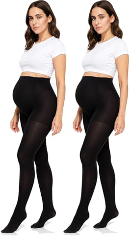 JUST BEAUTY TOUCH Opaque Maternity Tights, Pregnancy Tights, Comfortable Maternity Pantyhose, 100 DEN, 1or 2 Pairs, Soft Stretch Microfiber, Sizes S - XL