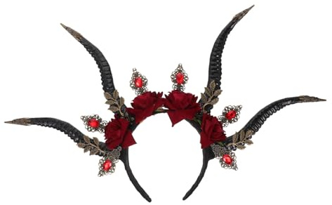 CIYODO Antelope Horn Headdress for Halloween Gothic Devil Horns Made of Dark Material for Cosplay Party Headbands Decorative Hair Hoops Festive Costume Supplies