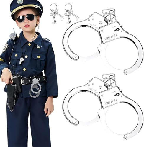 UIEXAY giochi di ruolo per feste, Confezione da 2 manette giocattolo per bambini con chiave, manette della polizia in metallo,regali cosplay, polizia giocattolo per bambini