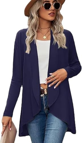 eyes Plus Size Cardigans for Women Ladies Hanky Hem Jersey Open Waterfall Boyfriend Womens Cardigan Top Full Long Sleeve Floaty Duster Jacket Coat Blazer UK (Navy, Plus (UK 18-24)
