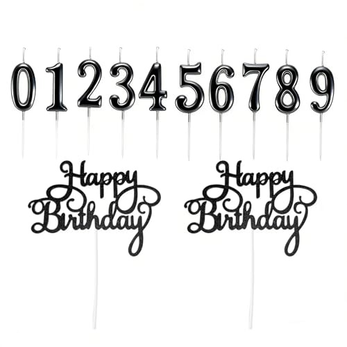 12-teiliges Geburtstagskerzen-Kuchen-Set, Nummer 0-9 Geburtstag Ziffer Kuchen Kerzen,Geburtstagskerzen für Torte,für kinder Geburtstag Party Hochzeit Tortendeko Hochzeit Dekoration (Schwarz)