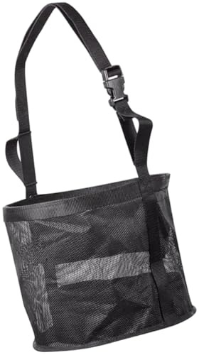Kisangel Bolsa para Caballo de Malla Negra M (d9.5 X H9 In), Red Portátil Ajustable Anti-derrame para Alimentación Lenta, Suministro Agrícola para Establos y Cuidado Equino